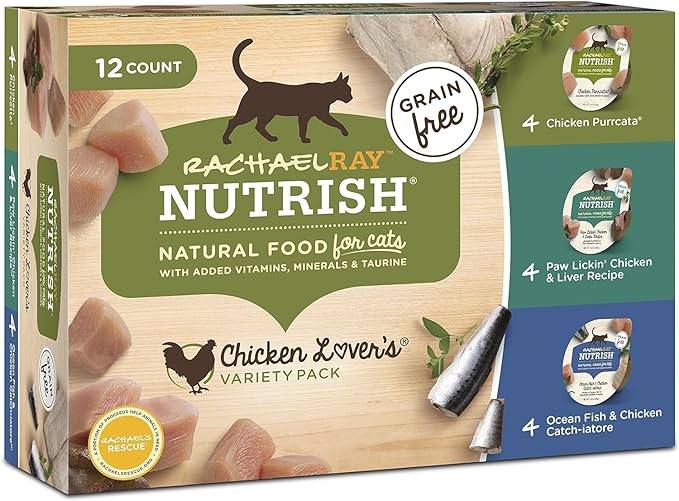 Rachael Ray Nutrish Natural Wet Cat Food with Added Vitamins, Minerals & Taurine, Chicken Lovers Variety Pack, 2.8 Ounce Cup (Pack of 12), Grain Free