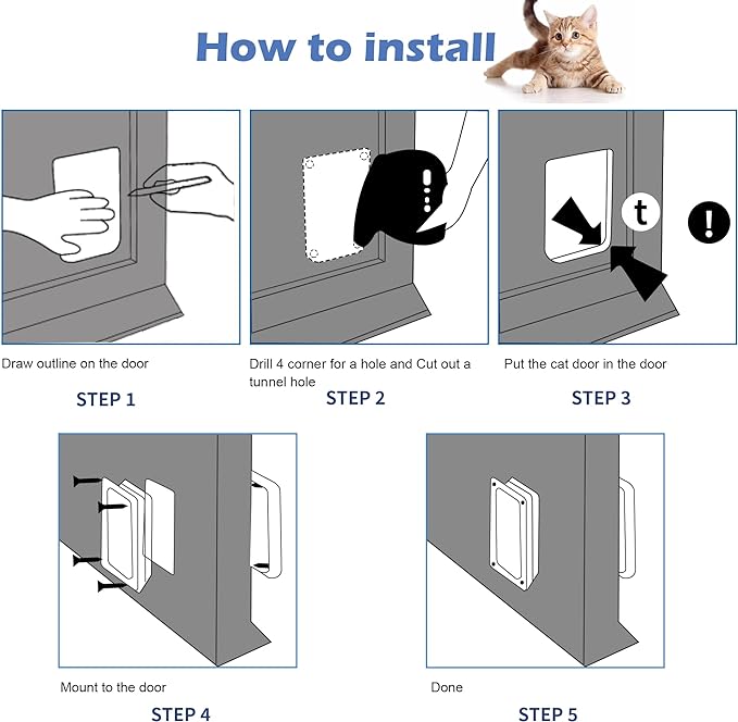 Wordcam X-Large Cat Door, Strong Cat Door for Interior Exterior Doors, 4 Way Locking Pet Door for Cats Up to 25lbs, Cat Flap for Kitten Doggies, Easy Installation, Weatherproof (Black)