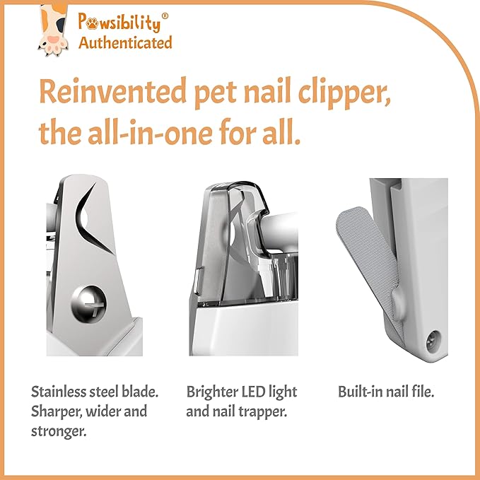 Reinvented Pet Nail Clippers for Your Pal - USB Rechargeable LED Light for Bloodline | Razor Sharp and Durable Blade | Vets Recommended Trimming Tool for Dogs and Cats