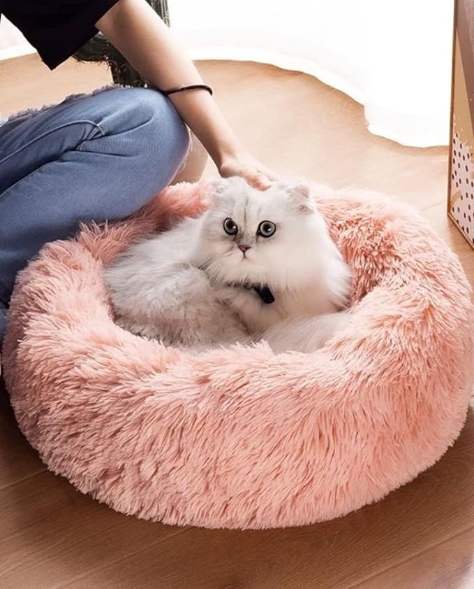 Cat Beds for Indoor Cats - Cat Bed Washable 20/24 inches, Dog Beds for Small Medium Dogs, Anti Anxiety Round Fluffy Plush Faux Fur Cat Bed,Thick Bottom Keep Pets Off The Cold Tile