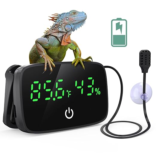 Reptile Thermometer Hygrometer, LED Digital Terrarium Thermometer and Humidity Gauge Snake Tank Accessories with USB Charging for Bearded Dragon, Tortoise, Reptile Tank, (Include 31.5'' Cable)