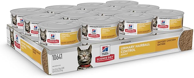 Hill's Science Diet Urinary Hairball Control, Adult 1-6, Urinary Track Health & Hairball Control Support, Wet Cat Food, Chicken Minced, 5.5 oz Can, Case of 24