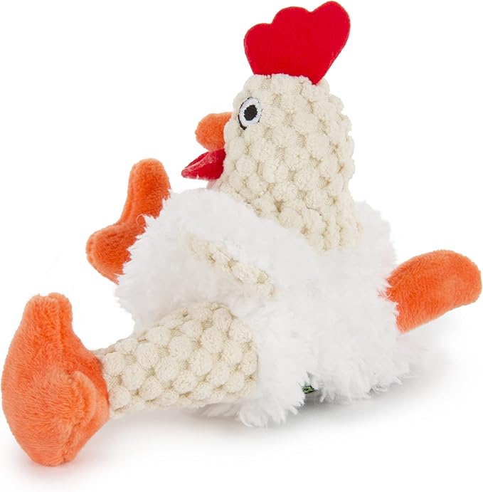 goDog Checkers Just For Me Fat Rooster Squeaky Plush Dog Toy, Chew Guard Technology - White, Mini