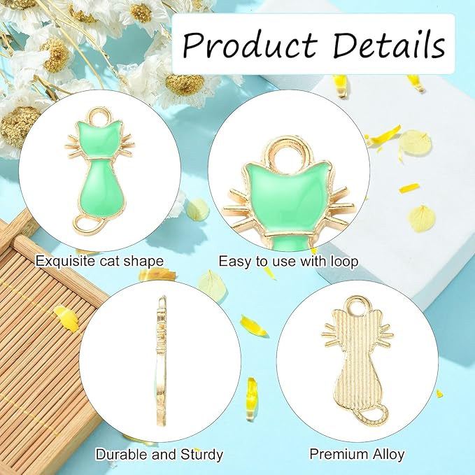 KitBeads 100pcs Random Cute Cat Charms Enamel Colorful Mini Pet Charms Alloy Cartoon Cat Charms for Jewelry Making Bracelets Necklace