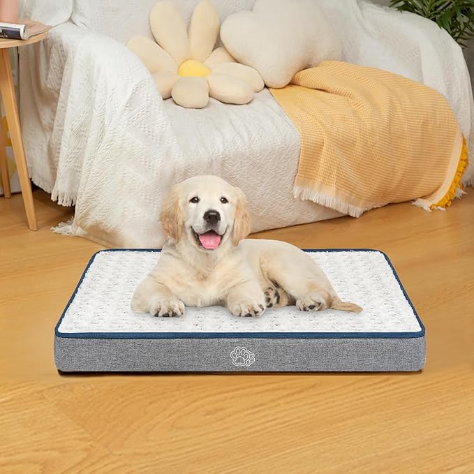 EMPSIGN Reversible Cool and Warm Dog Bed for Crate Pad, Pet Beds with Washable and Removable Cover, Dog Crate Bed Sleeping Mats, Bed for Dog Crate for Large Medium Small Dogs, Grey