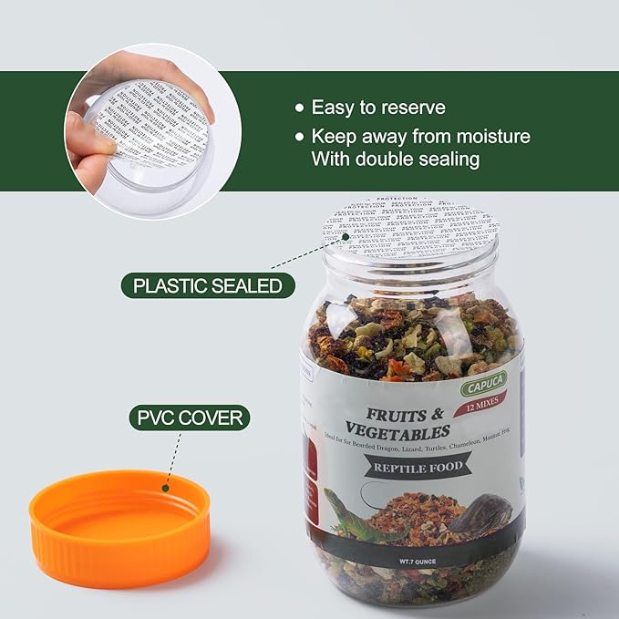 Reptile Food Vegetable Fruit Mix - High Protein Natural Pet Food for Bearded Dragon Turtles Lizard Chameleon Gecko Snake Ducks Fish Hamsters and Hedgehogs（7 OZ）