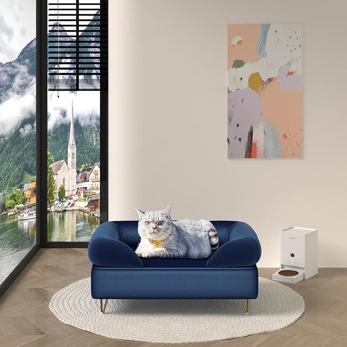 Dog Sofas and Chairs for Small Breeds,Dog Couch for Small Pet,Cat Sofa Chair with Soft Velvet Fabric,Wooden Frame Cat Bed,Pet Sofa Bed for Small Dog Rest Using, Blue