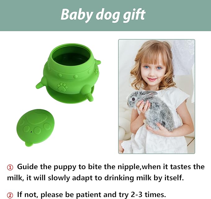 Puppy bottles for nursing,Puppy milk feeders for multiple puppies nipple,Puppy Feeder Milk Bowl,4 Nipples Silicone Puppy Nursing Station,Feeder Bowl for Kittens, Puppies,Capacity 240ml（Green）