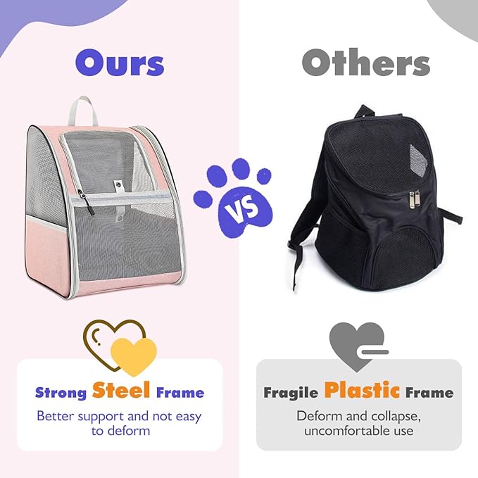 Pawaboo Large Cat Carrier Backpack, Small Dog Carrier Backpack for Small Medium Cats & Puppies, Fully Ventilated Upgraded Steel Frame Bubble Cat Carrier for Hiking Travel Cycling - Pink (up to 22lbs)