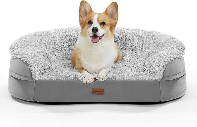 Orthopedic Dog Beds for Small Medium Dogs, 3.7 inch Thickened Supportive Dog Sofa Bed with 28D Egg-crate Foam, Removable Washable Plush Cover, Waterproof Lining, Half-Round Design for Puppy,Senior Dog