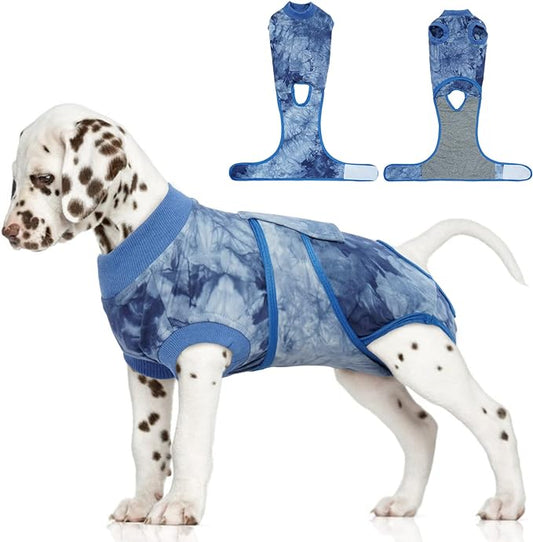 FUAMEY Recovery Suit for Dogs After Surgery,Soft Breathable Dog Bodysuit E-Collar & Cone Alternative Surgical Suit,Male Female Dog Neuter Spay Suits Anti Licking Wounds Onesie Blue Tie Dye XS