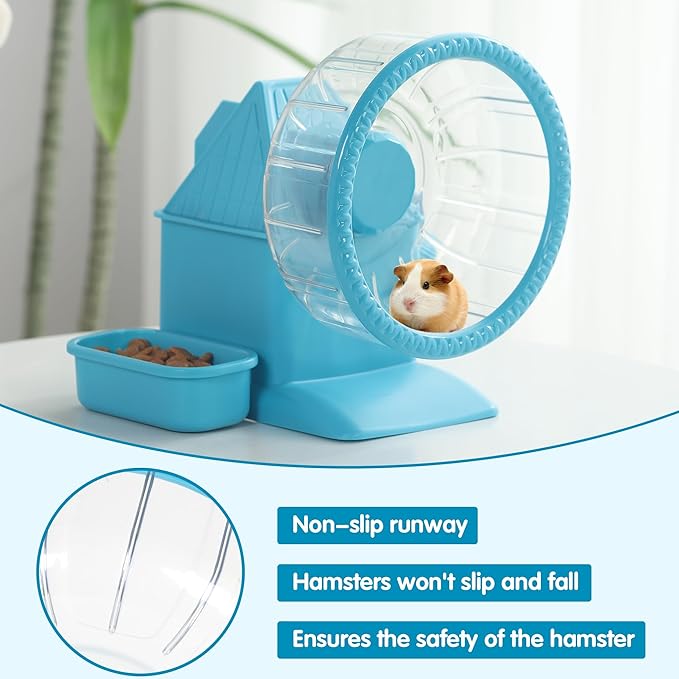 HOMBYS 4-in-1 Hamster Wheel, Hamster House and Hideouts with Food Bowl and Water Bottle, Multifunctional Quite Running Spinner Wheel Accessories