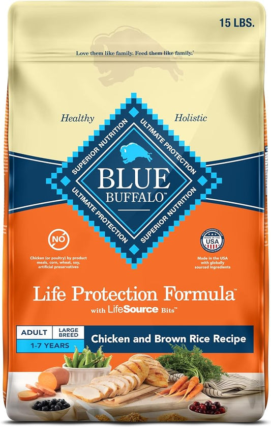 Blue Buffalo Life Protection Formula Large Breed Adult Dry Dog Food, Promotes Joint Health and Lean Muscles, Made with Natural Ingredients, Chicken & Brown Rice Recipe, 15-lb. Bag