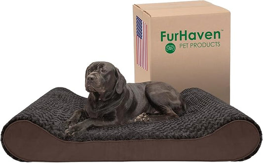 Furhaven Memory Foam Dog Bed for Extra Large Dogs w/ Removable Washable Cover, For Dogs Up to 180 lbs - Ultra Plush Faux Fur & Suede Luxe Lounger Contour Mattress - Chocolate, Giant/XXXL