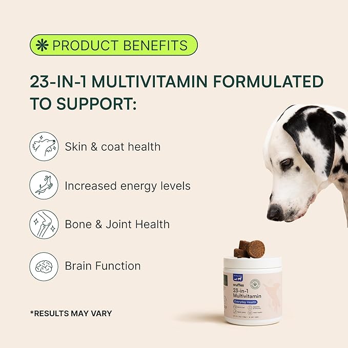 Wuffes 23-in-1 Chewable Dog Multivitamin&Supplements - Dog Multivitamin for Small&Large Breed - Pet Vitamins and Minerals for Coat, Heart, Hips&Joints, Digestion&Immune System, 30 Soft Chews (23-in-1)