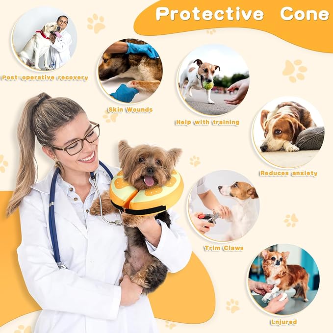 Sivomens Dog Cone, Protective Inflatable Dog Collar for Medium Dogs, Soft Adjustable Pet Recovery Cone After Surgery, Washable Dog Donut Collar Prevents Licking Wounds & No Blocking Vision, M(9"-12")