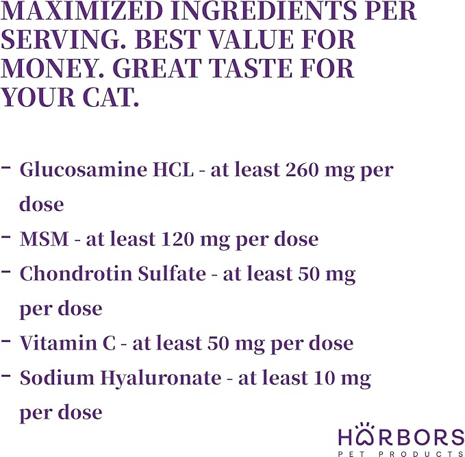 Harbor's Cat Hip Helper - Cat Joint Supplement Liquid for Fast Pain Relief, Smooth Younger HIPS. Natural Nutrients, Glucosamine, MSM, Chondroitin, Hyaluronic Acid, Yummy Organic Beef Flavor - 59 ml