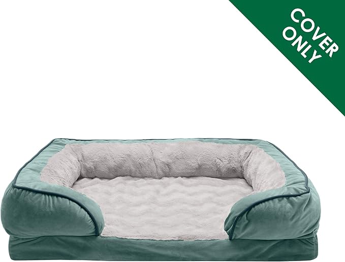 Furhaven Replacement Dog Bed Cover Perfect Comfort Plush & Velvet Waves Sofa-Style, Machine Washable - Celadon Green, Jumbo (X-Large)