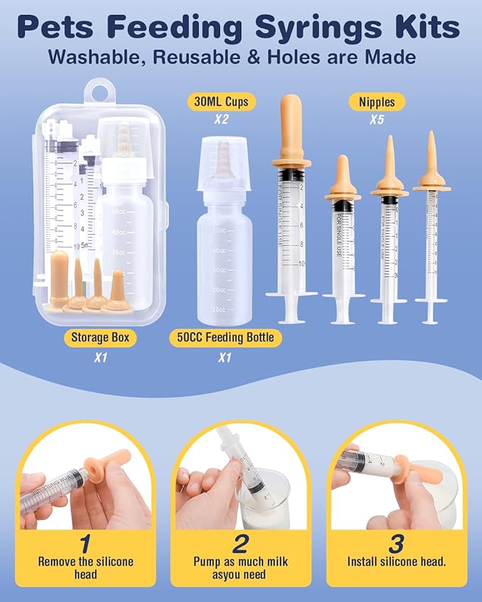 52Pcs Puppy Whelping Kit, Newborn Pets Whelping Supplies with 4 Puppy Feeding Tube,15 Puppy Whelping Collars, 15 Cord Clamps, 2 Gloves, Digital Thermometer, Stethoscope and More