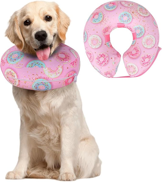 Protective Inflatable Dog Cone After Surgery, Soft Inflatable Donut Collar for Dogs and Cats, Prevent from Biting & Scratching, Not Block Vision (Pink Donut Collar XL)