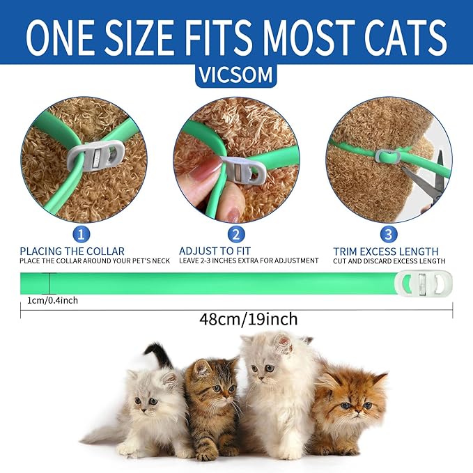 4 Pack Flea Collar for Cats, Cat Flea and Tick Collar 8 Months Prevention Cat Flea and Tick Treatment, Waterproof Adjustable Cat Flea Collar, Natural Anti Tick and Flea Collar for Kitten, Green