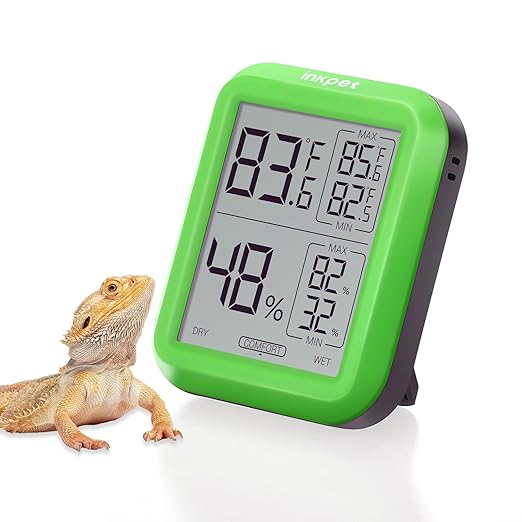 Reptile Terrarium Thermometer Hygrometer with Max/min Record Digital Display for Bearded Dragon Tank Accessories Crested Gecko Snake Leopard Gecko Tortoise Habitat Hermit Crab, TR-1A