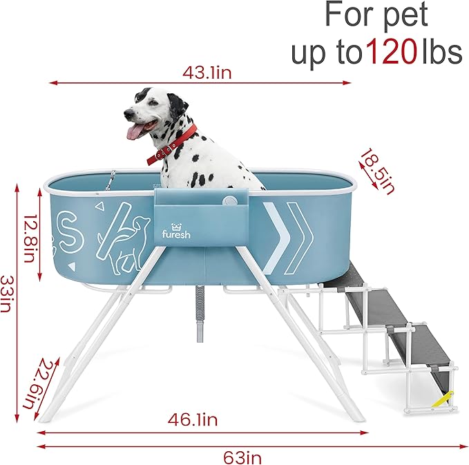 Steper Big Dog Bath Tub with Stairs, Elevated Portable Foldable Wash Station with Steps for Bathing, Shower and Grooming, Indoor, Outdoor, for Medium to Large Size Dogs (Large, 2022 Version)