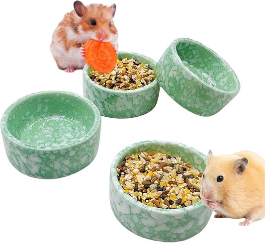 kathson 4 Pcs Hamster Food Bowl Guinea Pig Ceramic Water Bowl Small Animal Feeding Dish for Dwarf Hamster Gerbil Syrian Ferret Hedgehog Chinchilla Bunny (Green)