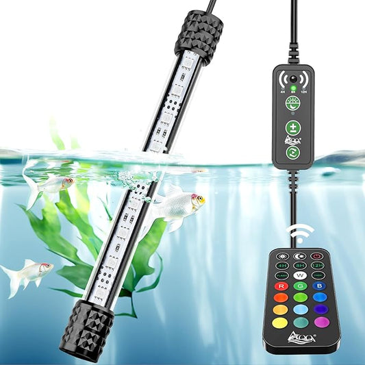 AQQA Submersible Aquarium Lights，Colorful Led RGB Fish Tank Light,Dual Controller with Timer,13 Colors,5 Brightness,Sunrise and Sunset Mode for Freshwater Saltwater (11W(Length 26inch))