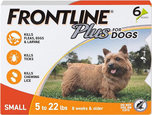 FRONTLINE Plus Flea and Tick Treatment for Small Dogs Upto 5 to 22 lbs., 6 Treatments