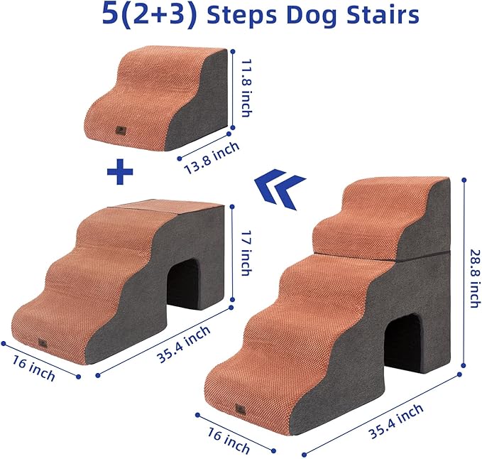 Dog Stairs Ramp for High Beds and Couch,Curved Dog Steps for Small Dogs and Cats Pet Stairs Non-Slip Balanced Portable Pet Step Indoor, 5 Steps,Brown