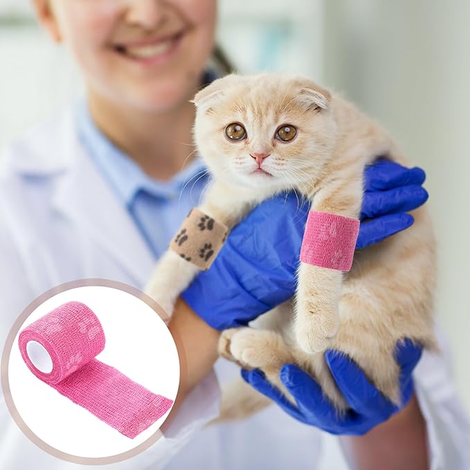 8 Rolls Pet Self Adhesive Bandage Wrap Bitter Vet Wrap Dog Bandage Pet Wrap Bandage Non Woven Tape for Dog Pet Cat Horses Birds Animals, 8 Colors