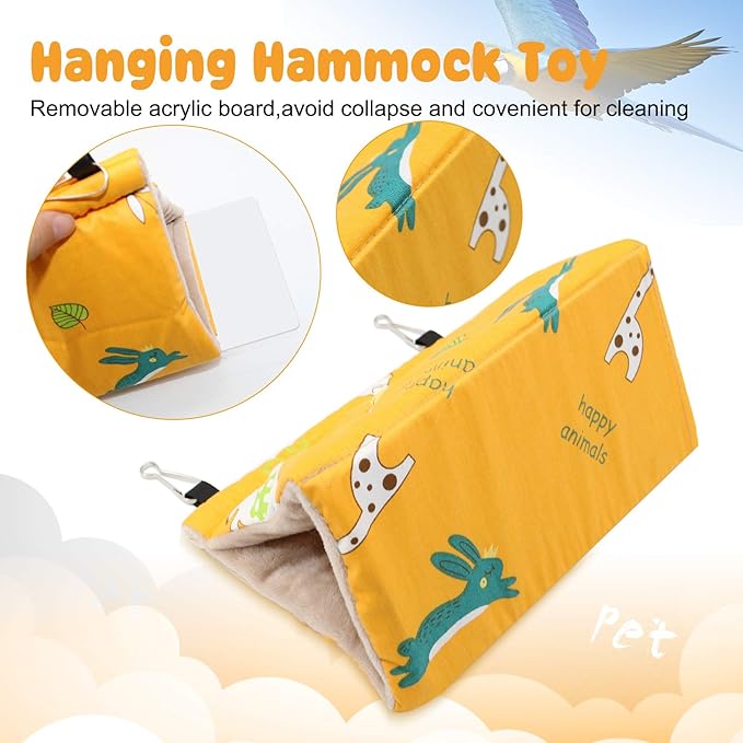 Rypet Winter Warm Bird Nest House - Hanging Hammock Velvet Shed Hut Cage Plush Fluffy Birds Hideaway Sleeping Bed Fuzzy for Parrot Parakeet Cockatiels Budgies Lovebird Small（Yellow）