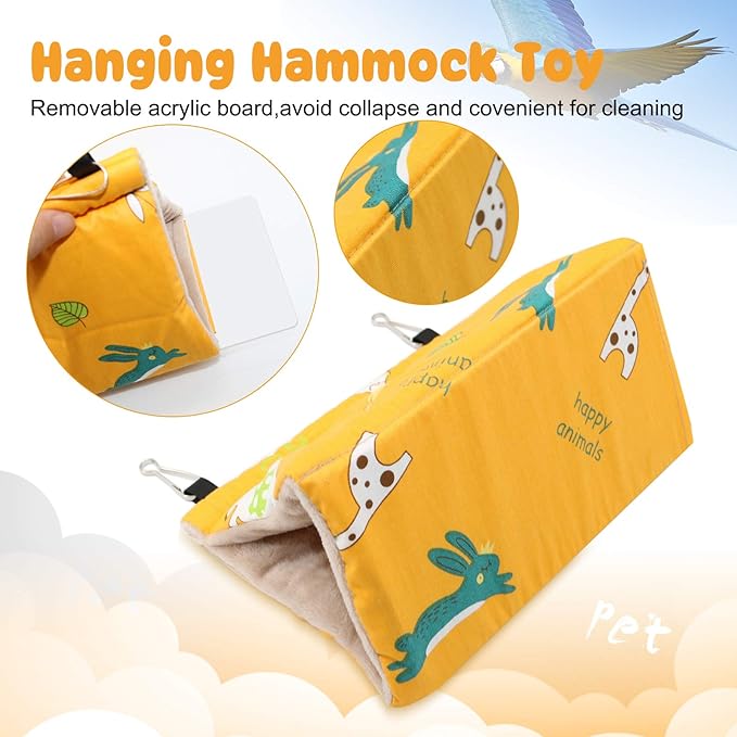 Rypet Winter Warm Bird Nest House - Hanging Hammock Velvet Shed Hut Cage Plush Fluffy Birds Hideaway Sleeping Bed Fuzzy for Parrot Parakeet Cockatiels Budgies Lovebird Medium（Yellow）