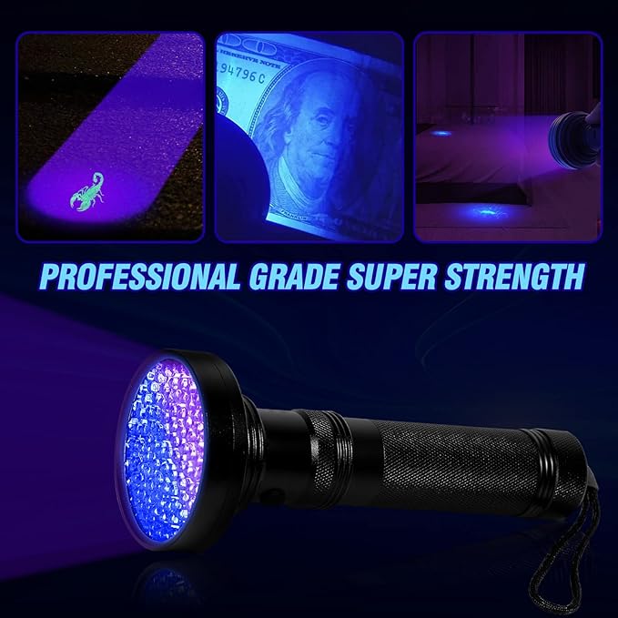 Black Light UV Flashlight, 100 LED Blacklight Flashlights 395 nM Pet Urine Detector for Cat Urine, Stains, Bed Bug, Batteries not Included (100 LED)