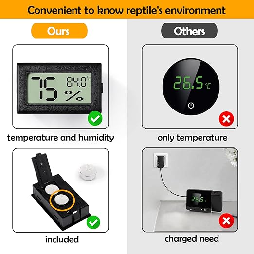 2 PCS Rectangle Reptile Thermometer and Humidity Gauge for Bearded Dragon Accessories, Reptile Tank Accessories for Jumping Spider, Leopard Gecko, Hermit Crab, Gecko, Ball Python, Lizard