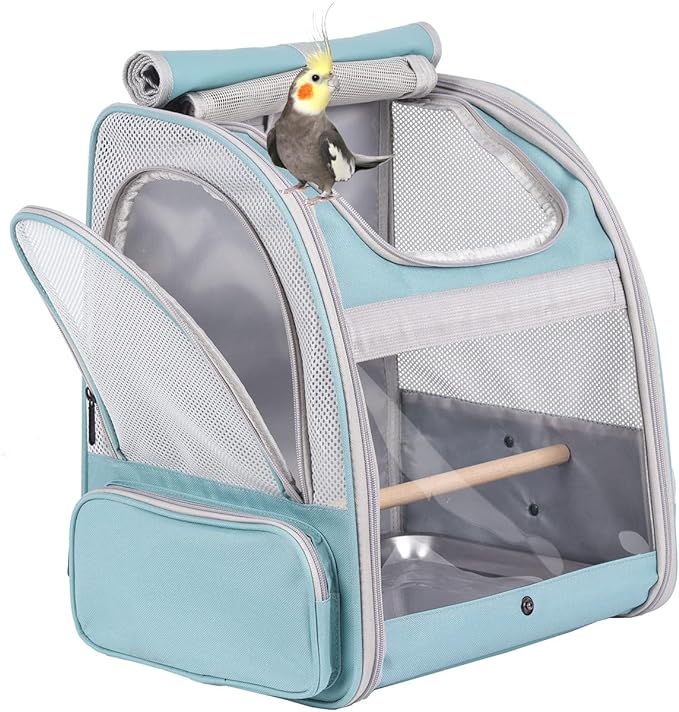 Bird Backpack Carrier with Stand Perch, Bird Travel Backpack for Hiking, Airline Approved Green Bird Backpack