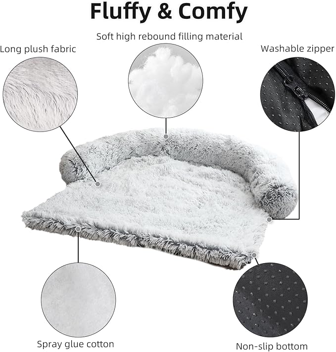 Calming Dog Bed Fluffy Plush Dog Mat for Furniture Protector with Removable Washable Cover for Large Medium Small Dogs and Cats (XS (31"x27.5"x5"), Grey)