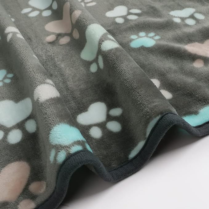 Luciphia 1 Pack 3 Blankets Fluffy Premium Fleece Pet Blanket Flannel Paw Printed Throw for Dog Cat(Small 23x16'', Grey)