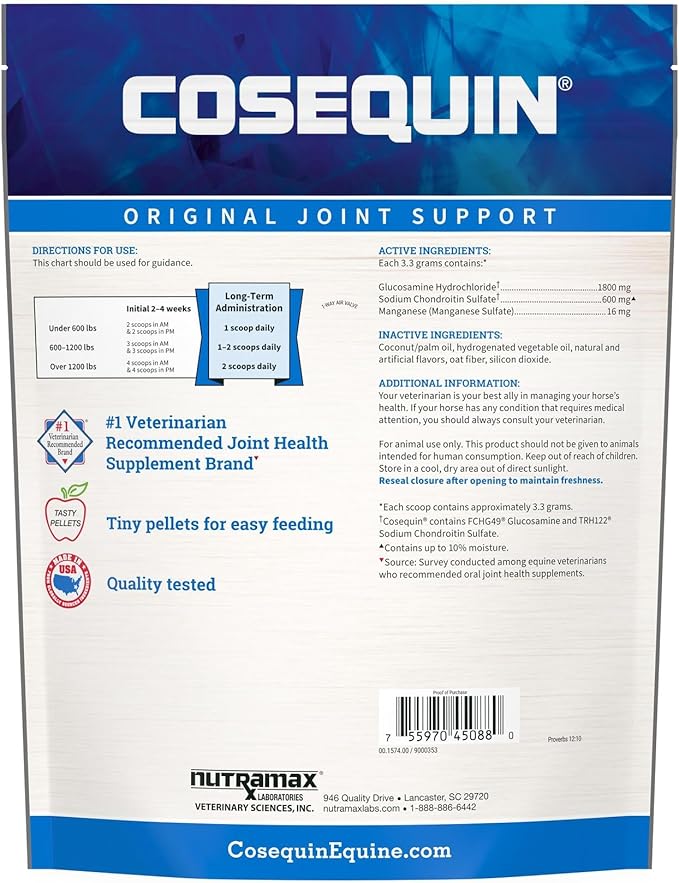 Nutramax Cosequin Original Pellets Joint Health Supplement for Horses - with Glucosamine and Chondroitin, 910 Grams