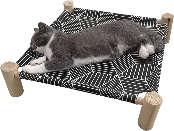 Pozico Cat/Dog Bed Hammock Cat Bed, Wooden Dog Elevated Indoor Outdoor Beds, Raised Cat Cots Furniture Pet Bed Puppy Bed Portable Breathable Mesh Cat Beds for Small Animals-Black Diamond