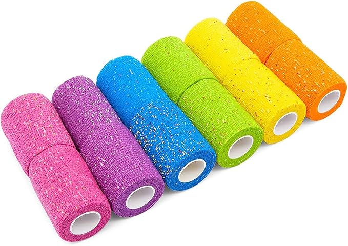 Self Adhesive Wrap, Glitter Cohesive Vet Tape for Pets (3x180 in, 12 Pack)