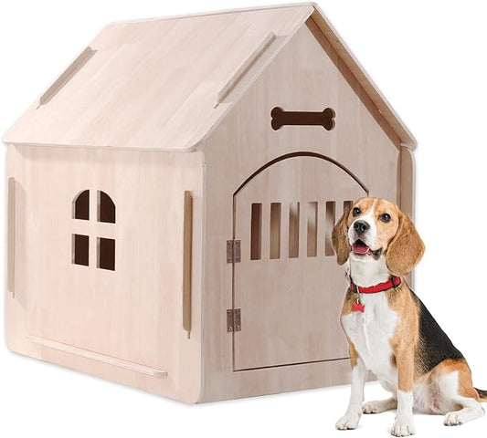 Dog House Indoor with Door for Small Medium Dogs, Small Dog House Breathable Weatherproof, Easy Assemble Solid Wood Dog House with Air Vents and Elevated Floor(22.24" W x 31.1" D x 29.72" H)