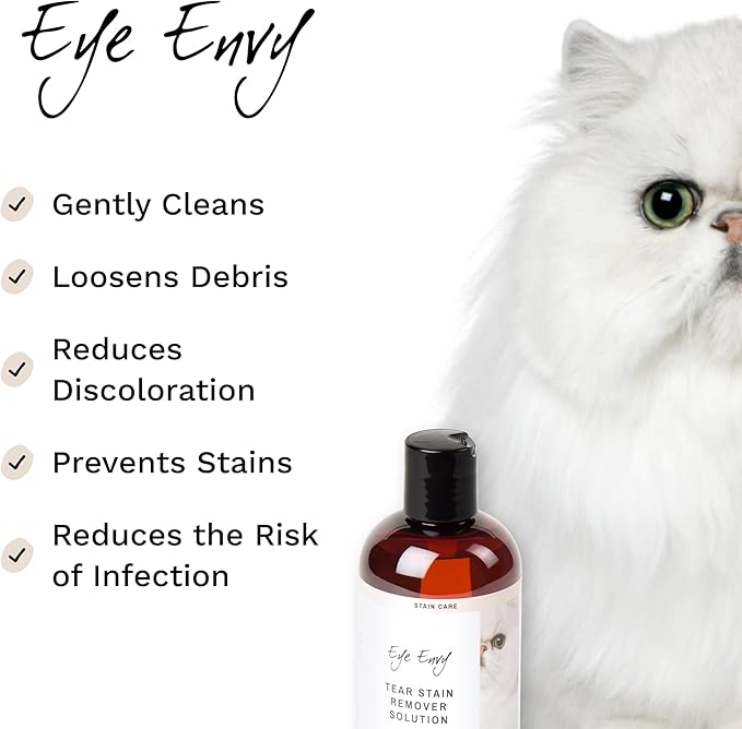 Eye Envy Tear Stain Remover Solution for Cats|100% Natural and Safe|Recommended by Breeders/vets/cat fanciers/Groomers|Contains colloidal Silver|Remove Stains from Fur on Persians and Exotics (32oz.)