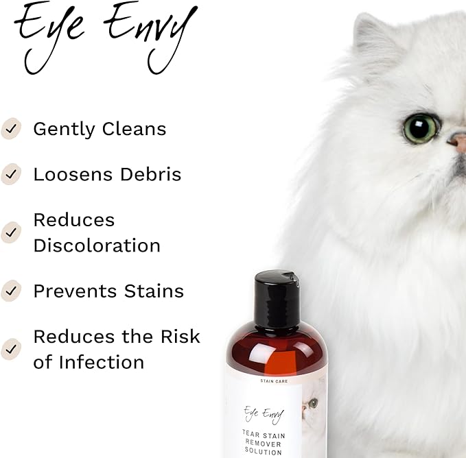 Eye Envy Tear Stain Remover Solution for Cats|100% Natural and Safe|Recommended by Breeders/vets/cat fanciers/Groomers|Contains colloidal Silver|Remove Stains from Fur on Persians and Exotics (16oz)