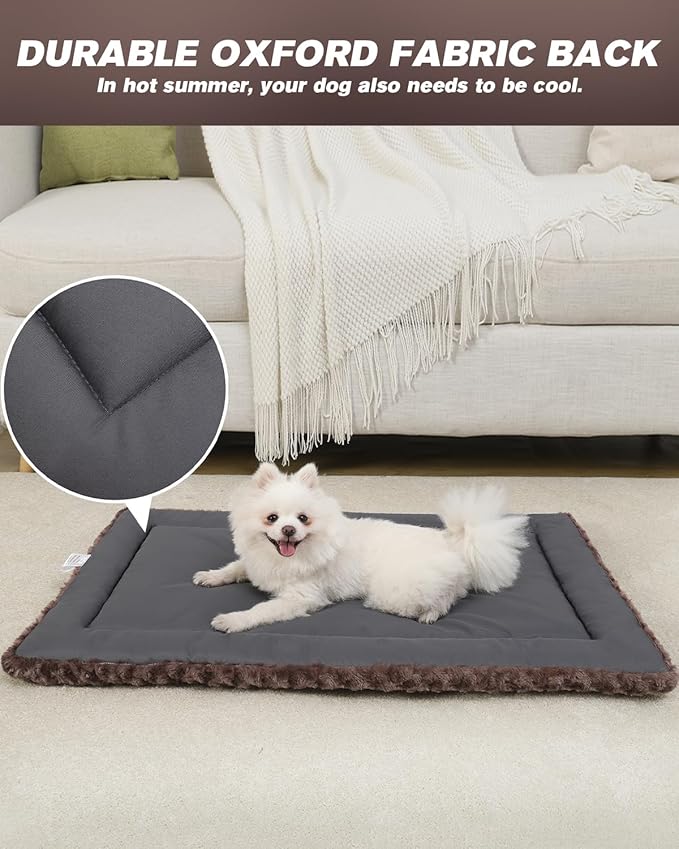 Washable Dog Bed Mat Reversible Dog Crate Pad Soft Fluffy Pet Kennel Beds Dog Sleeping Mattress for Large Jumbo Medium Small Dogs, 41 x 27 Inch, Brown