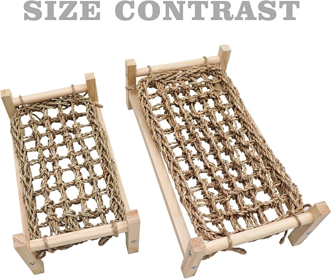 Dnoifne Reptile Hammock Swing Hanging Bed, Wooden Lizard Bed, Reptile Summer Bed for Bearded Dragon Leopard Gecko Lizard (Large)