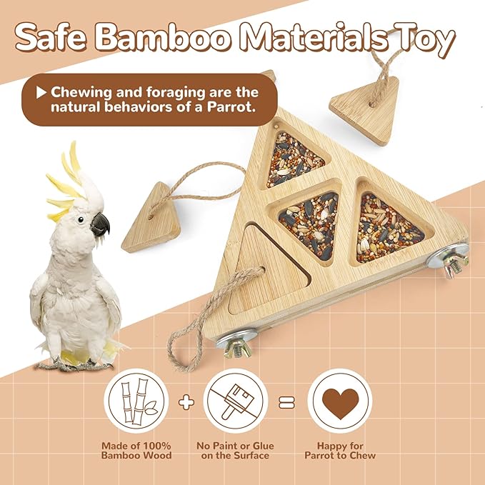 Wooden Bird Foraging Feeder Toy, Interactive Foraging Toys for Parrots, Parrot Chewing Toy, Bird Perches Stand for Parrots, Cockatoo, African Grey, Macaws, Amazon