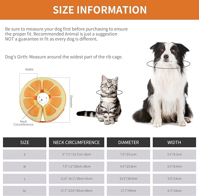 IEUUMLER Inflatable Recovery Dog Collar, Protective Donut Cone, Adjustable Soft Collar for Dog and Cat After Surgery Prevent from Biting & Scratching EU002 (M (Neck:7.9"-11"), Orange)