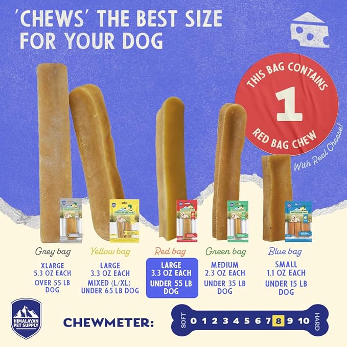 Himalayan Dog Chew Original Yak Cheese Dog Chews, 100% Natural, Long Lasting, Gluten Free, Healthy & Safe Dog Treats, Lactose & Grain Free, Protein Rich, Large, Dogs 65 Lbs & Smaller